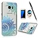 Samsung Galaxy S7 Edge Case Clear Colorful Case Cute Gradient Blue Totem Flowers Design Ultra Slim-Fit Easy Makeup PC Bumper Cover & HD Screen Protector Diamond Dust Plug Stylus Pen by Badalink