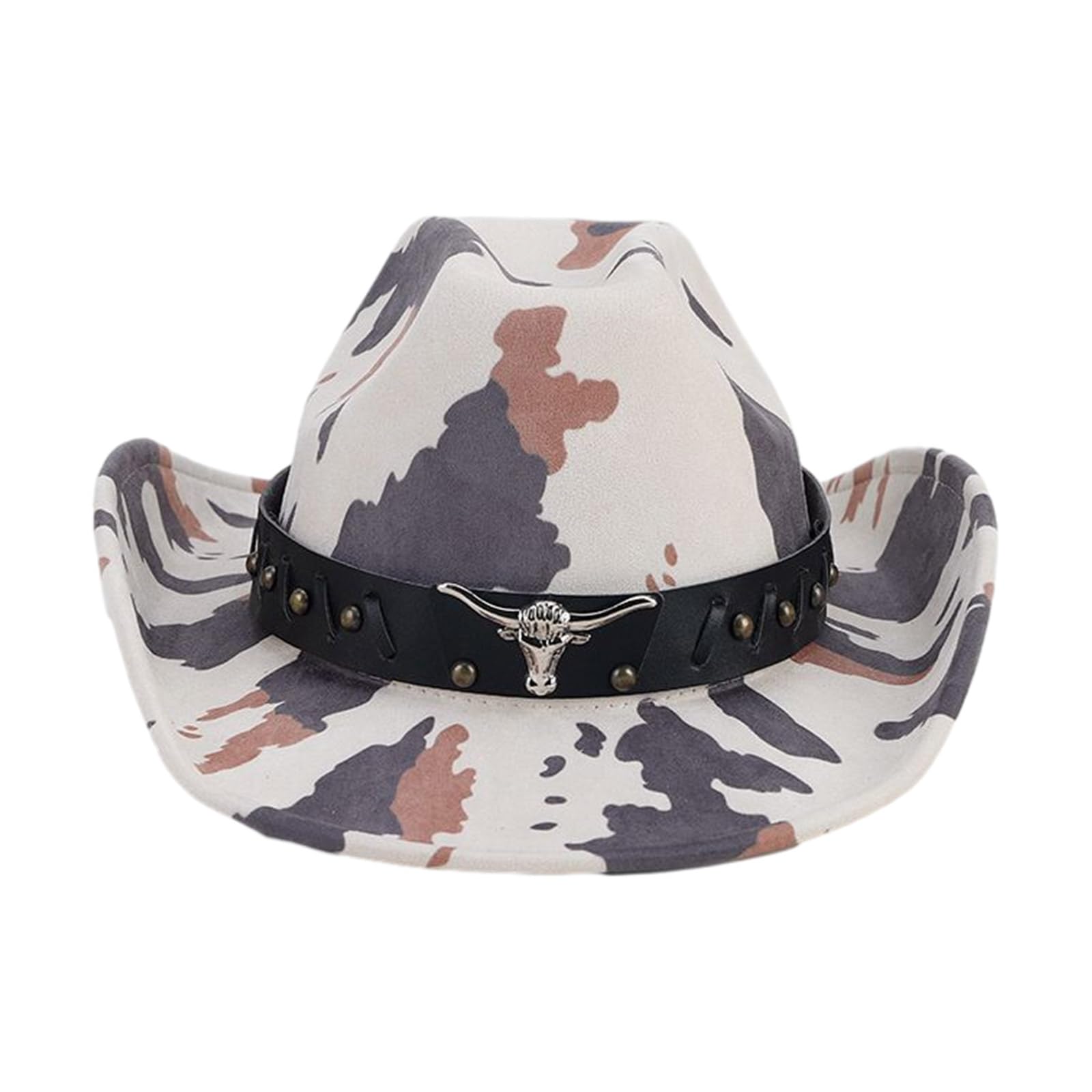 Muloo Adult Cowboy Hat with Cow Print Pattern for Woman Western Cowboy Hat Model Show Photography Camouflage Cowboy Hat