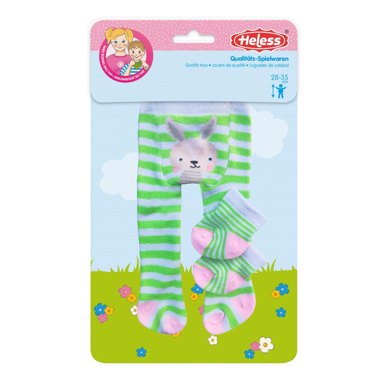 Heless 8781 - Śmieszne ubranka dla lalek, rajstopy i skarpetki z motywami zwierzęcymi w 3 wzorach (różne), dla lalek i pluszaków w rozmiarze 28-35 cm