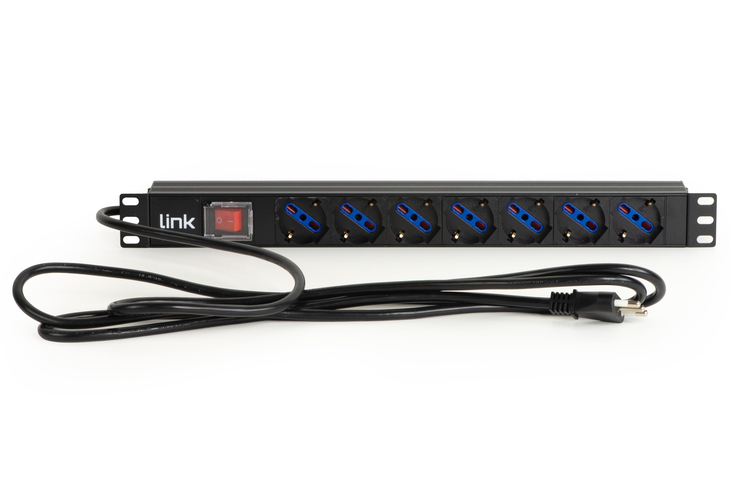 LINK Rack - Enchufe múltiple (19", 7 enchufes universales con Interruptor, Enchufe Italiano, Cable 16 A, 5 m)