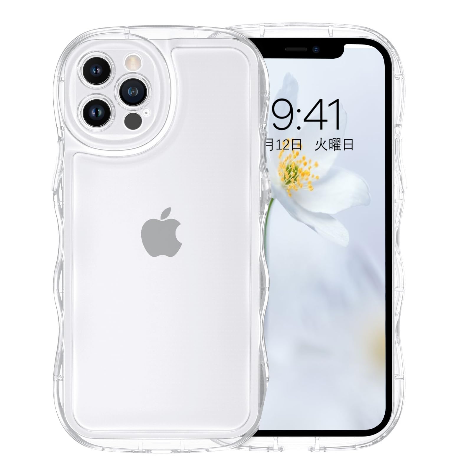 GUAGUA iPhone12Pro ケース クリア ウェーブ いphone 12Pro ソフト TPU 純透明 ケース うねうね アクスタが入る 人気 バンパー 耐衝撃 超軽量 薄型 ワイヤレス充電対応 ストラップホール付き スマホケース 楕円形カメラ アイフォン 12プロ 6.1インチ用 なみなみ カバー（クリア 純透明 ）