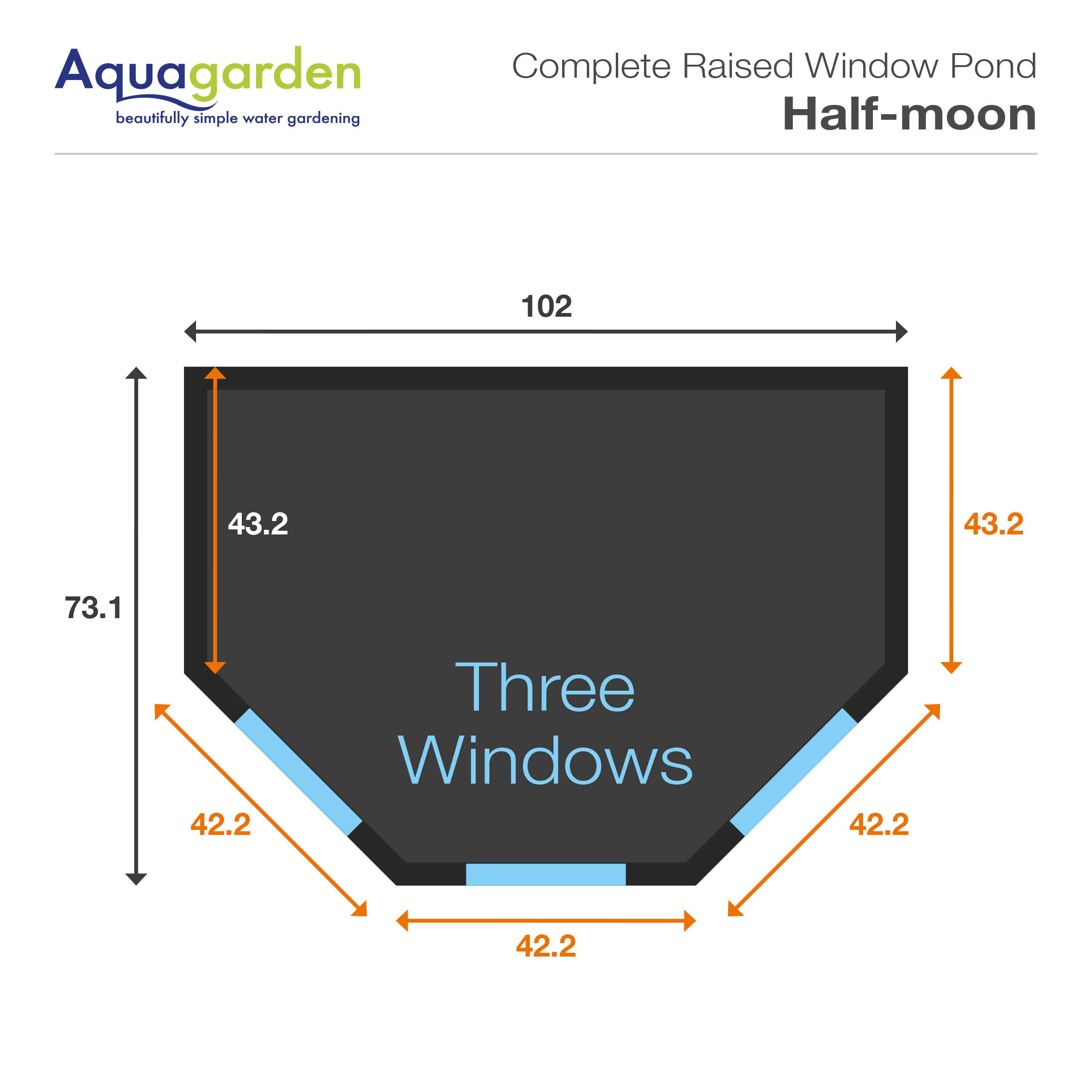 Aquagarden, Affinity, Kit Completo de Estanque Alto con Ventanas – en Forma de Media Luna, Piscina con Fuente de Agua, Incluye Bomba de Agua y Estanque Inpond 5 en 1 2000 con clarificador UV, Tres