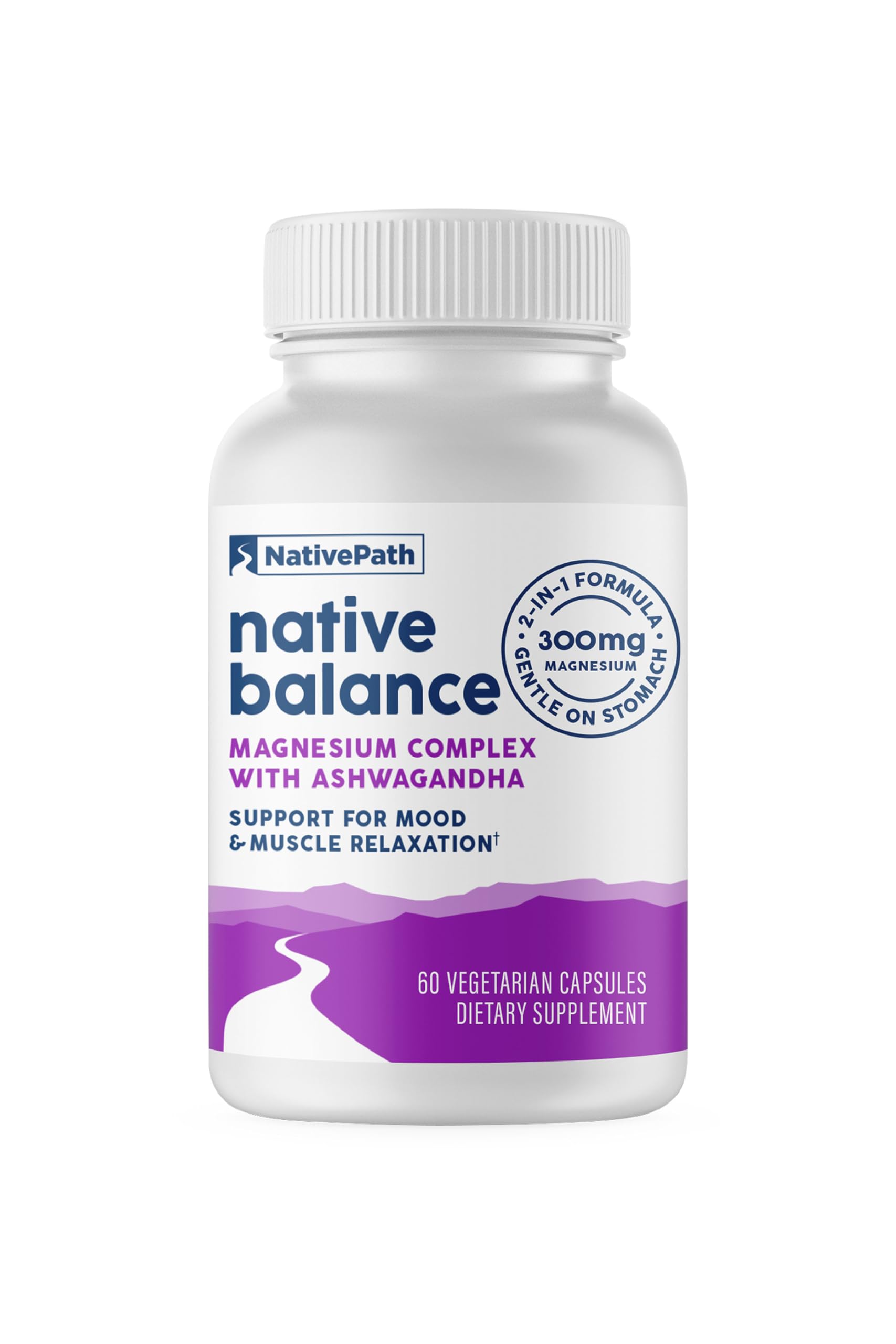 Native Balance Magnesium Supplement with Ashwagandha - High Absorption Aquamin Ocean-Sourced Formula - 60 Capsules