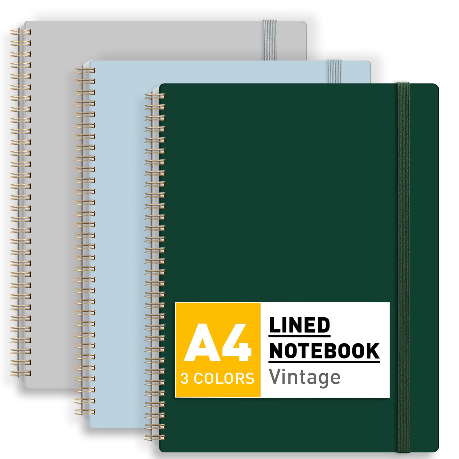PYNEX A4 Notebook 3Pack - Spiral Journal 7MM Lined Notepad With 210 Sheets
