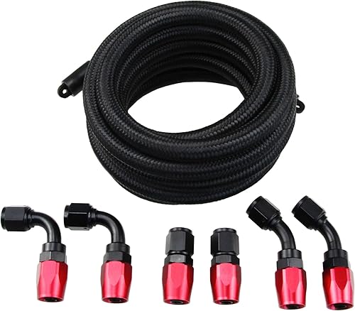 Ucreative Fuel Hose Line 6AN - Kit de montaje de manguera de 10 pies (ID 0.34 pulgadas) de nailon trenzado de acero inoxidable CPE Oil Gas