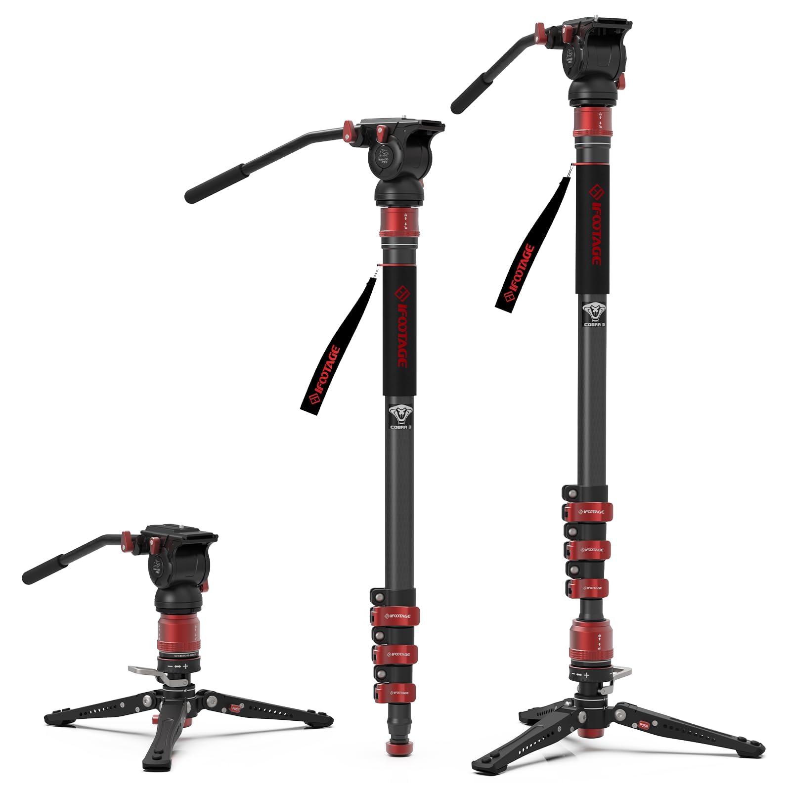 Photo 1 of IFOOTAGE Cobra 3 Monopod with Pedal C180F-P with Fulid Head K5S,Carbon Fiber Monopod for Camera,DSLR,Minipod Base-P Pedal Lock Design Tripod,Payload up to 17.6lbs/8KG,Max. Height 71"/180cm