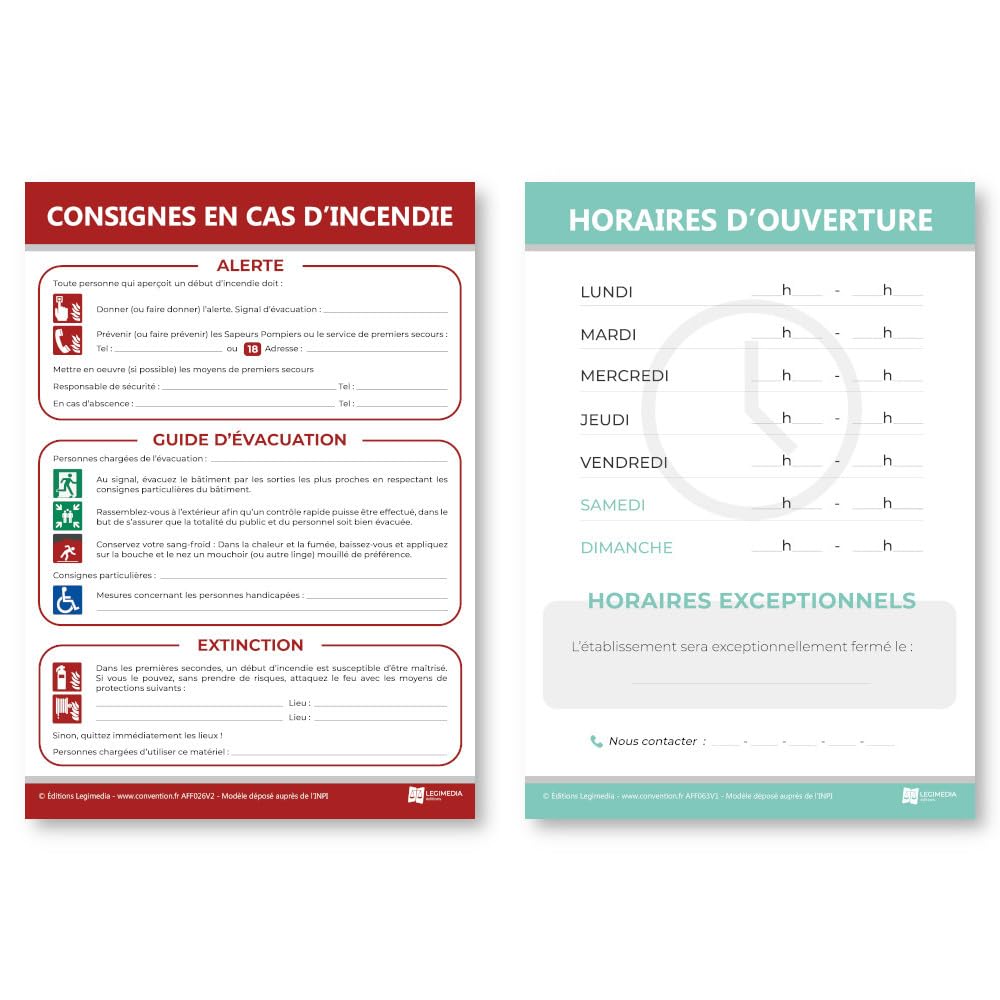 Pack de mise en conformité Établissement recevant du public (ERP) - 6 Affichages et 3 Registres obligatoires avec 1 stylo-feutre offert - Édition 2025 - Kit de fixation inclus - Fabriqués en France