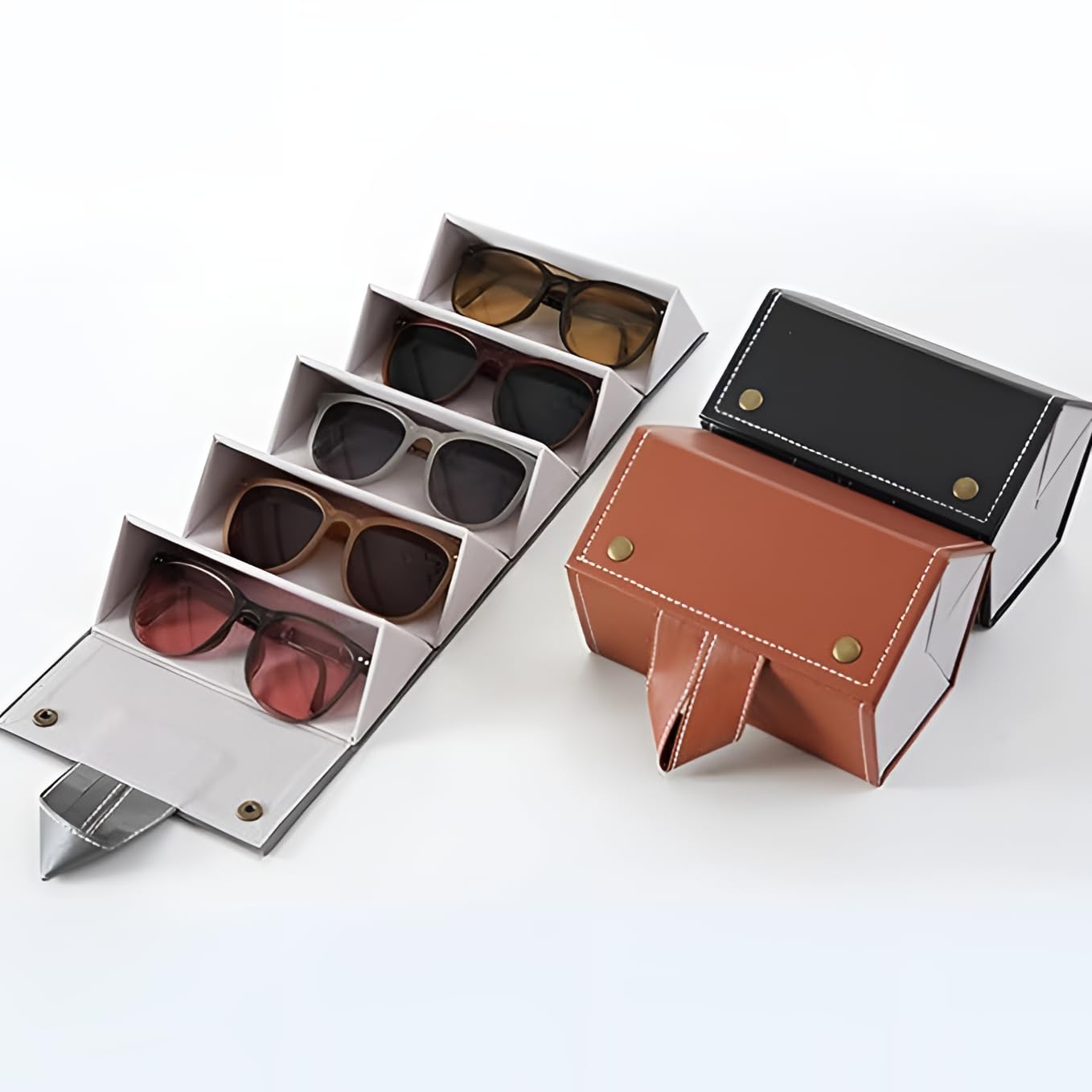 Garth 5 Slot Sunglasses Organizer: Eyewear Storage Box Display Case Holder Rack - Stylish Eyeglasses Stand Tray for Travel and Home Cabinet. - Image 4 thumbnail
