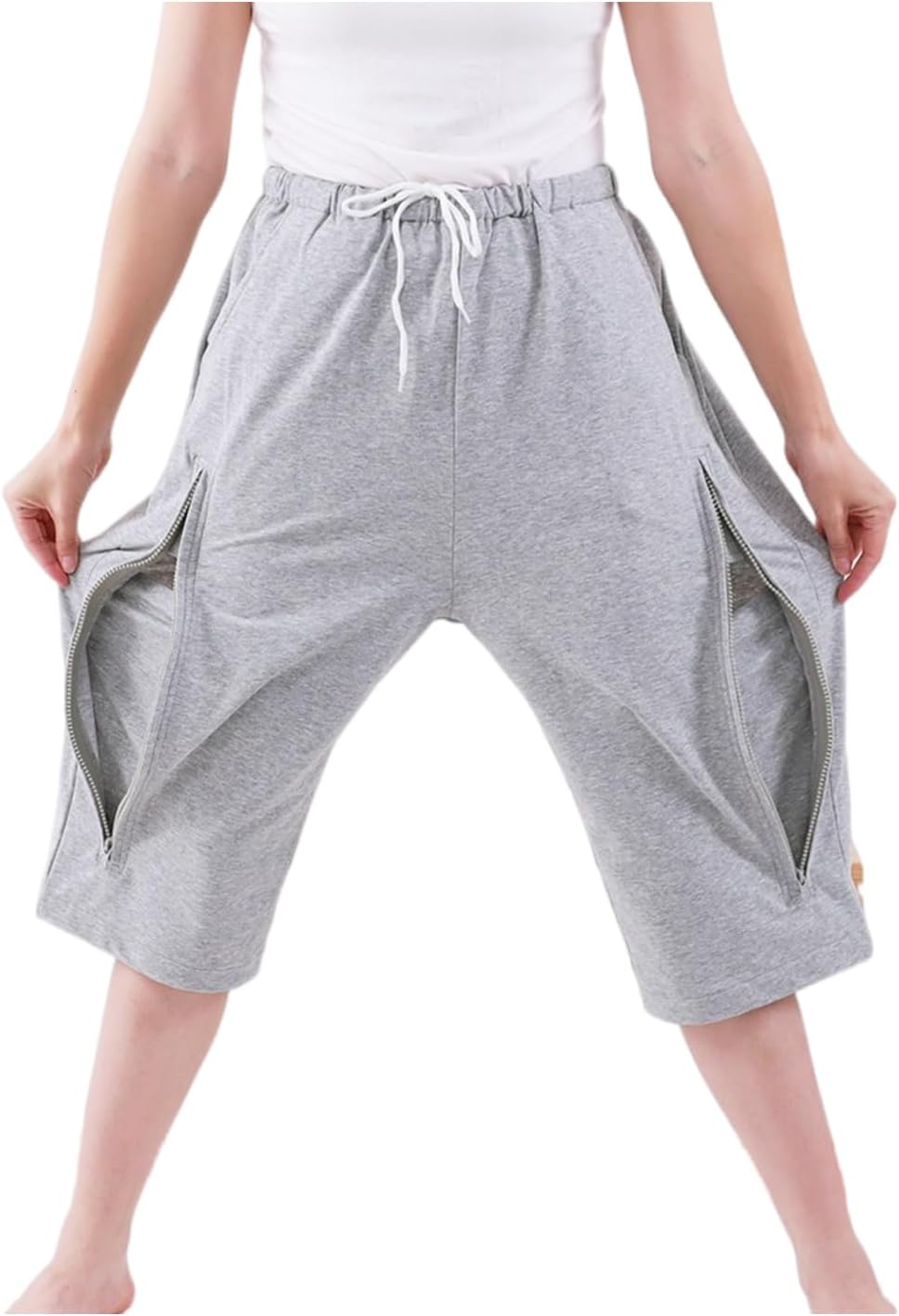 Pantalones recortados con bolsa de pierna de catéter, para hombres y mujeres, para nefrostomía, para llevar con catéteres