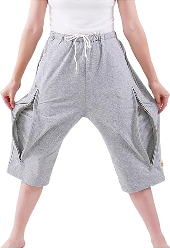 Pantalones recortados con bolsa de pierna de catéter, para hombres y mujeres, para nefrostomía, para llevar con catéteres
