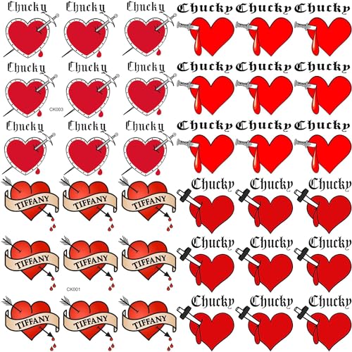 COKTAK 36 PCS Bride of Chucky Tattoo Heart for Women Men, Kids & Adults, Halloween Zombie Makeup Kit