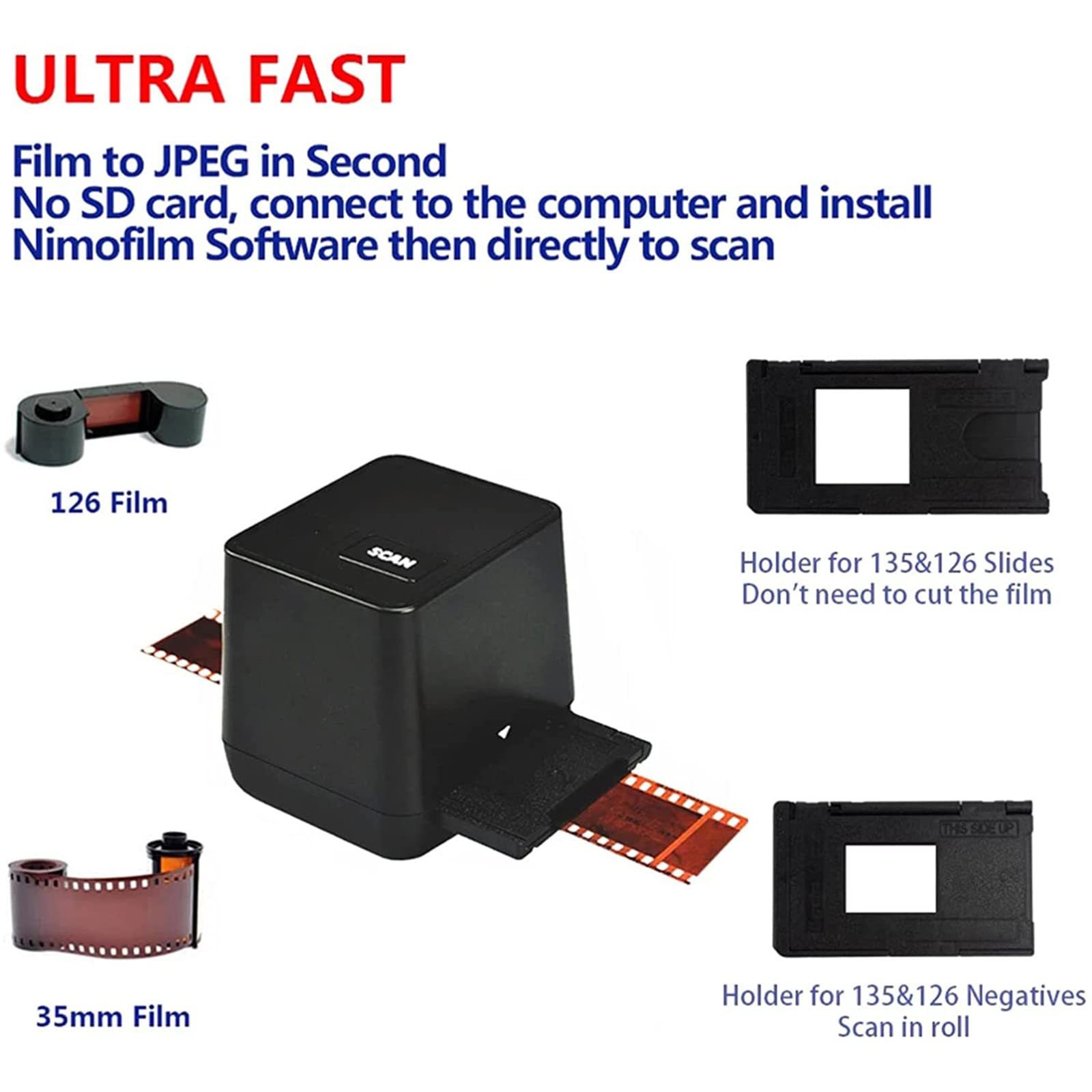 Visualizzatore per Scanner per Diapositive, Scanner per Diapositive per pellicole, Realizzato in Materiale ABS, Scanner per Negativi per pellicole 135 ad Alta Definizione da 17 Milioni, Portatile e