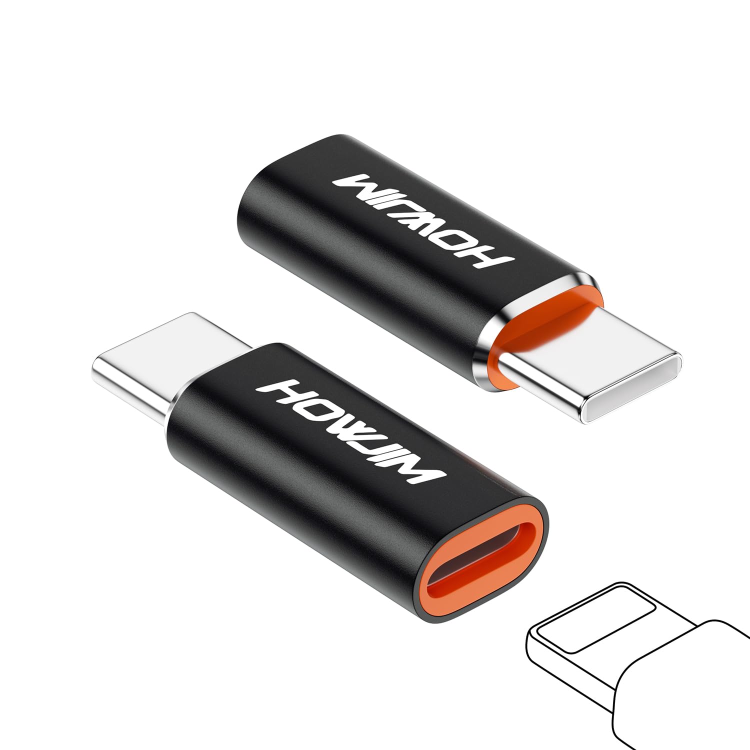 Adattatore Lightning a USB C 2 Pezzi PD27 66W Ricarica Rapida Trasmissione Dati per iPhone 17/16/15 Pad Galaxy Xperia Nero