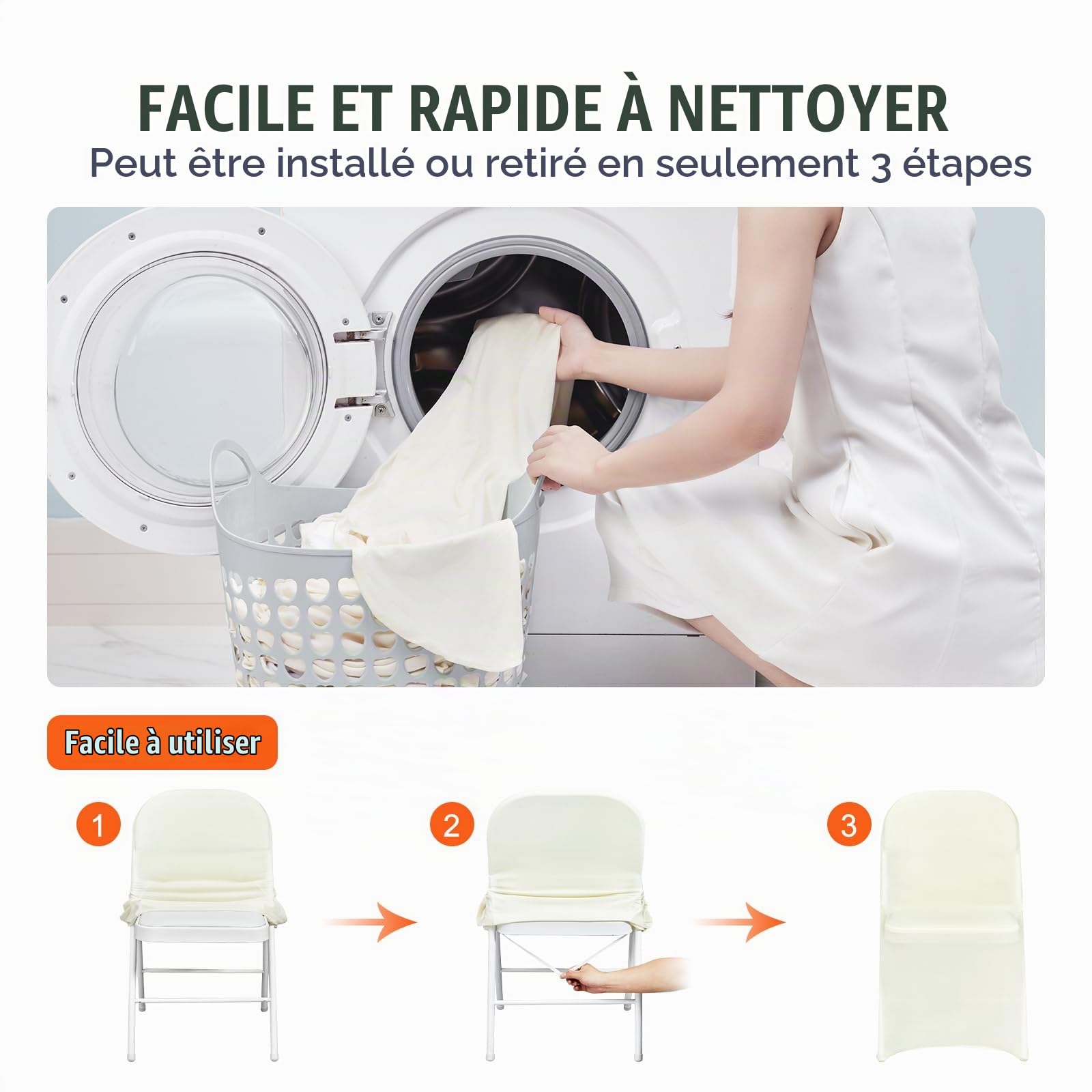 VEVOR Housses de Chaise Pliantes en élasthanne Extensible, Blanc Ivoire, Housses de Protection Universelle, Amovibles et lavables, pour Mariage, Vacances, Banquet, célébration, Salle à Manger, 30 pcs