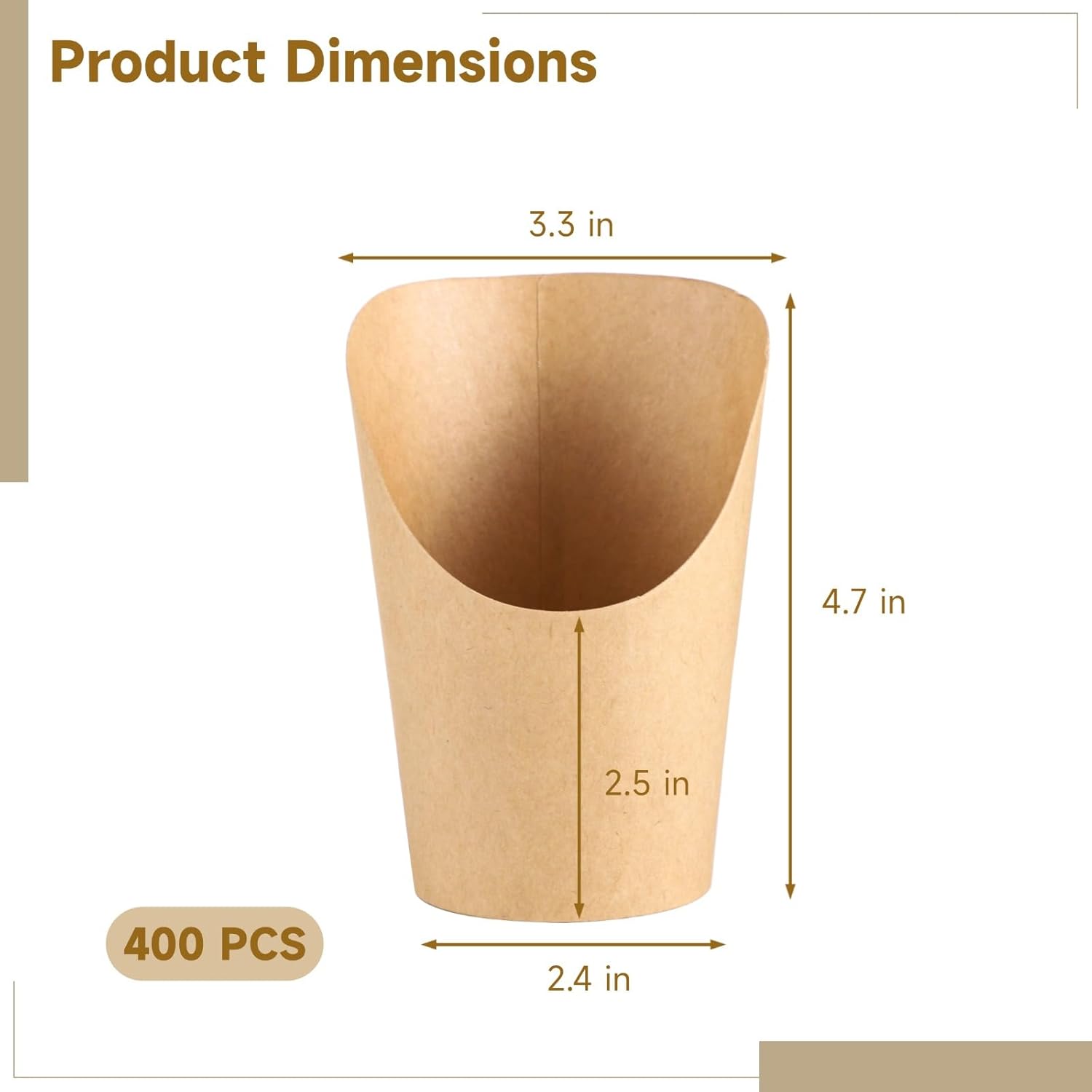 OMISTAR 400 PCS French Fries Holder, Disposable Kraft Paper Cups, 14 oz Brown Take Out Charcuterie Snack Containers, Popcorn Waffle Ice Cream Cups for Wedding Birthday Party Catering
