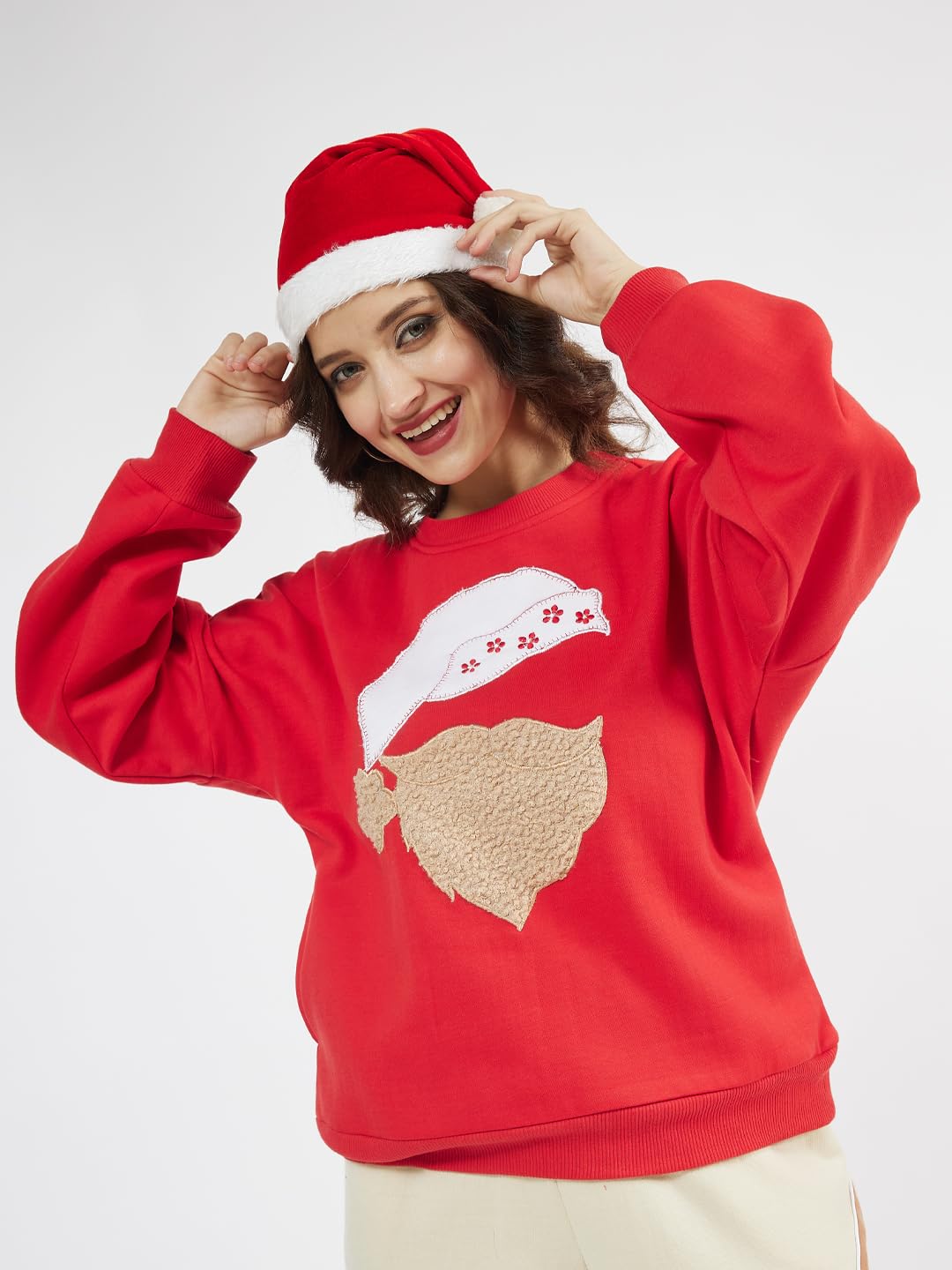 Athena Lifestyle Women and Girls Cotton Regular Long Sleeves Solid Round Neck Knitted Red Casual Sweatshirt 4