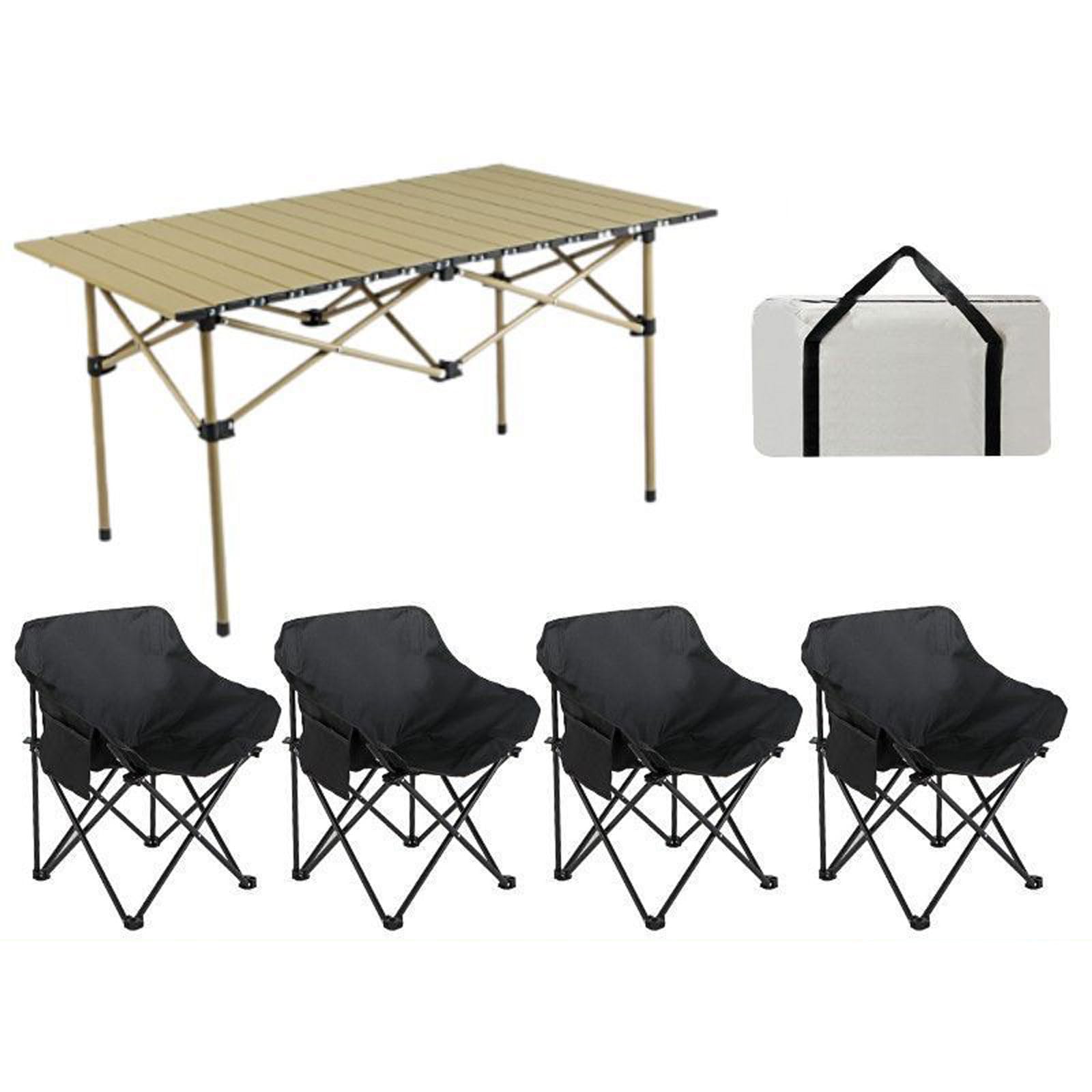 Juego de Mesa y sillas Plegables para Acampar, Ligero, de Acero al Carbono, con Tapa Enrollable, para Picnic, Playa, Barbacoa, jardín, Senderismo y Pesca.