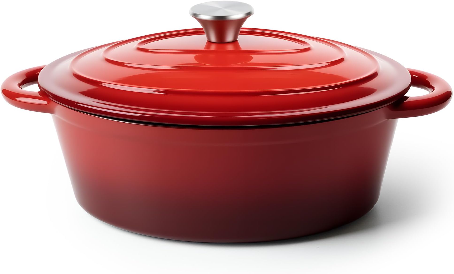 Oval Dutch Oven for Bread Baking, 4.5 Quart Non Stick Enameled Cast Iron Dutch Oven Pot with Lid, Oven Safe Oval Casserole with Lid up to 500°F for Baking, Braising, Stews, Roasting (Red)