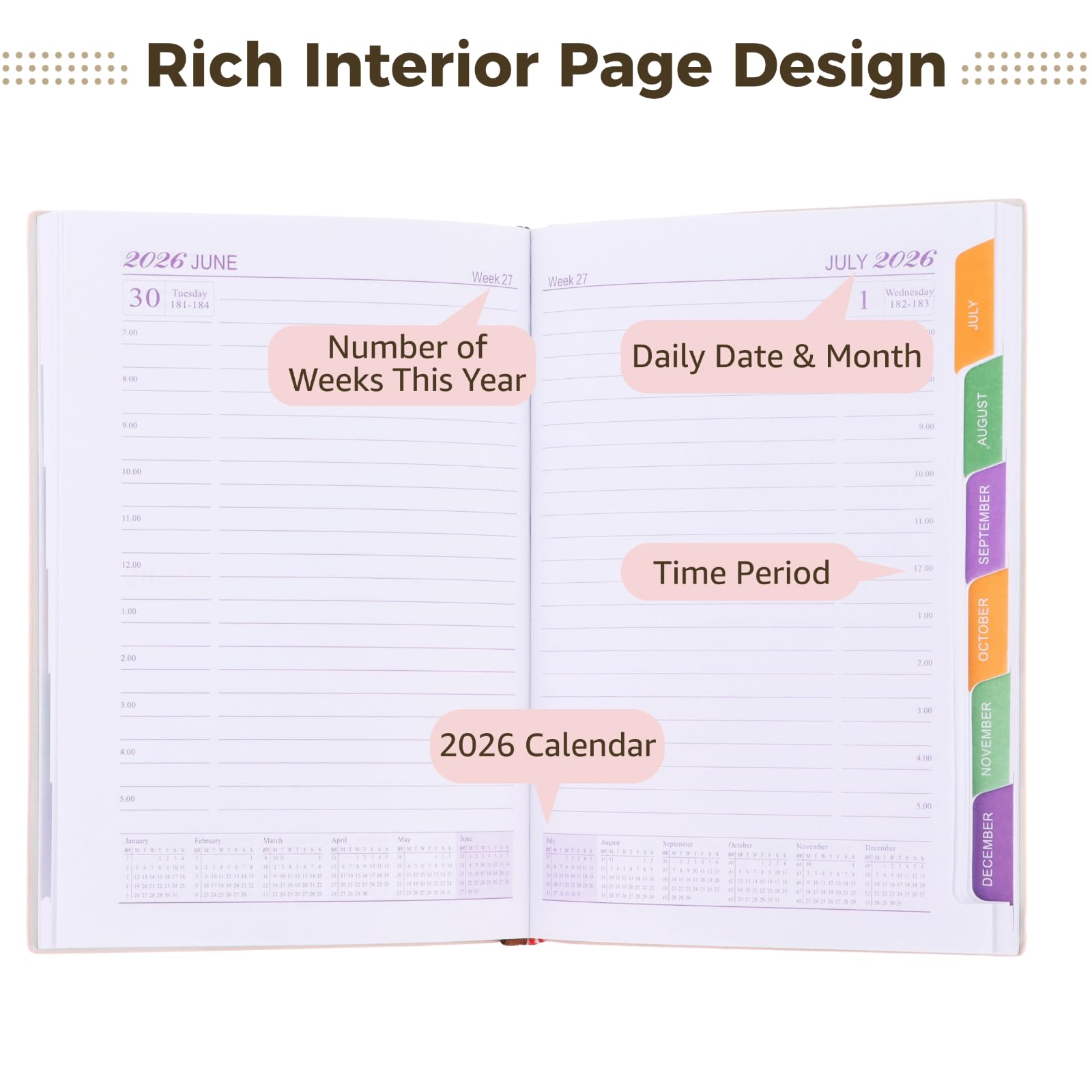 Agenda diaria 2026, cuaderno de gestión del tiempo, tamaño A5, tapa dura, cuaderno de gestión del tiempo, 324 páginas con mensuales, calendario y marcapáginas, ideal para planificación anual