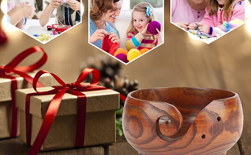 Handmade Wooden Yarn Bowl for Knitting Crochet Home Decor(18-20CM), Berry - Image 4
