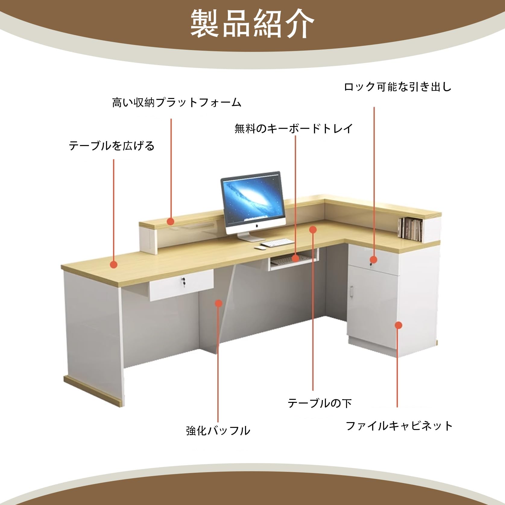 Amazon.co.jp: Hynbdes 鍵付き引き出し付き受付カウンター、LED間接