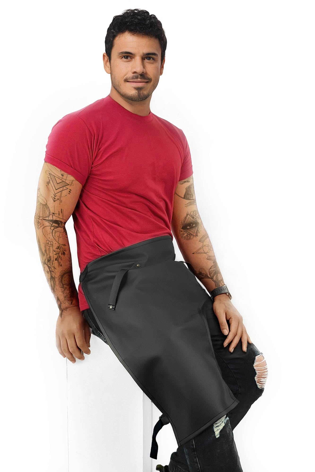 Under NY Sky Tattoo Half Apron - One-Leg Apron - Vegan Leather, Wipeable - Quick-Release Straps - For tattoo artist, Tattooist, Studio, Barber - Right Leg