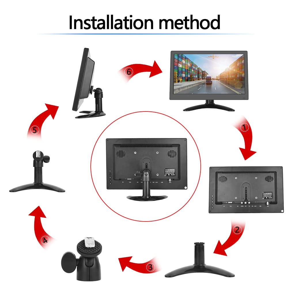 CAMECHO 11,6-calowy przenośny monitor HD 1080P z wbudowanym głośnikiem do CCTV HDMI VGA AV BNC kompatybilny z PC DVD TV kamerami nadzorowymi i cofania