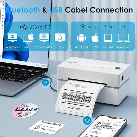 KNAON Bluetooth 4x6 Thermal Label Printer for Shipping, White