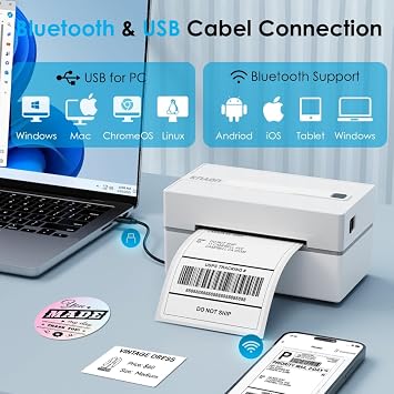 KNAON Bluetooth 4x6 Thermal Label Printer for Shipping, White
