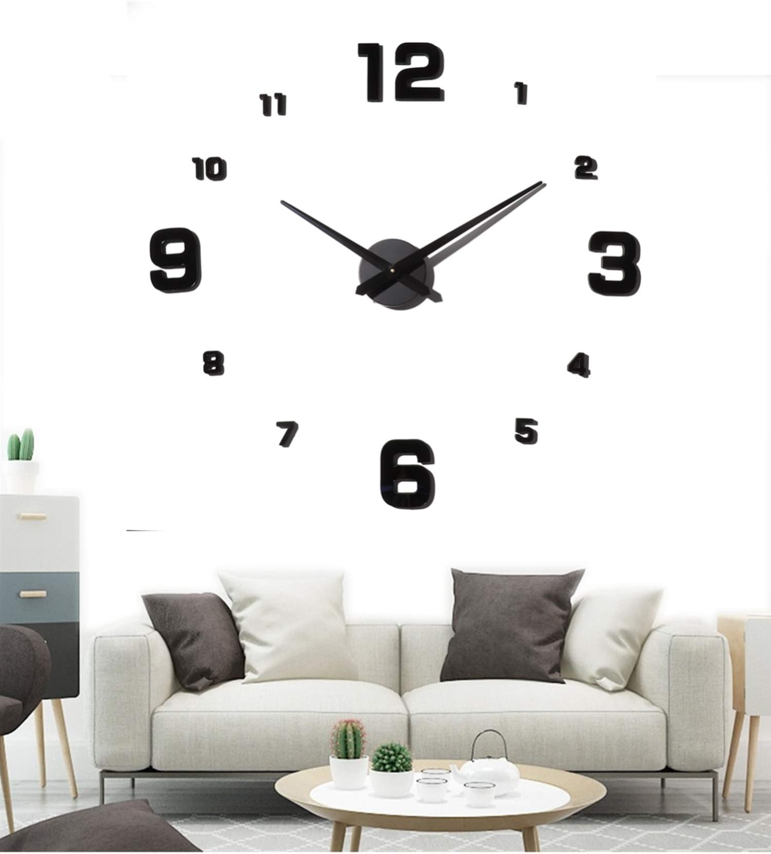 EONPOW 3D Wall Clock for Living Room Decor Large Modern, DIY Wall Clock for Blank Wall Easy to Assemble, Adjustable Size, Frameless Wall Clock（Black）