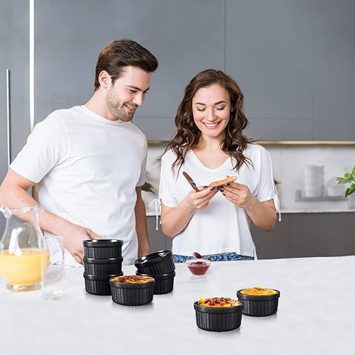 Miniatura 4 de Yachi Ramequines de soufflé negro juego de 6 piezas de cerámica para hornear de 4 onzas, apto para horno, para salsas, sopa de cebolla, pastel de