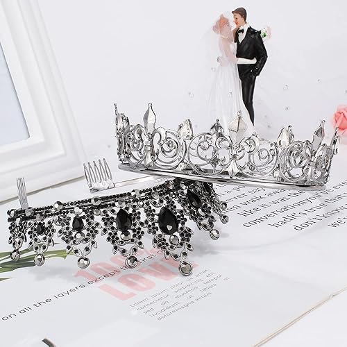 Miniatura 9 de AOPRIE King & Queen Artemis Tiara y corona para mujeres y hombres cristal, Cristal, aleación, diamantes de imitación
