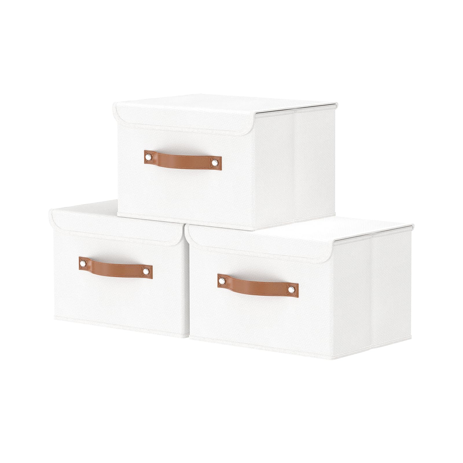OUTBROS Storage Boxes with Lids 3 Pack, Bins 26x20x17cm, White