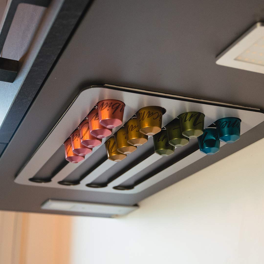 PODY® • Supporto, organizzazione per capsule, cialde di caffè • adesivo • compatibile con Nespresso Classic • alluminio composito argento