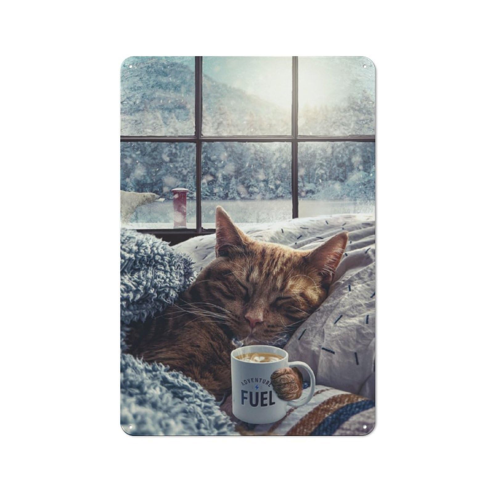 Junmoney Winter Cat Retro Metal Wall Decor 30X20cm, Vintage Metal Sign For Coffee Bar, Small Shop Or Dining Room