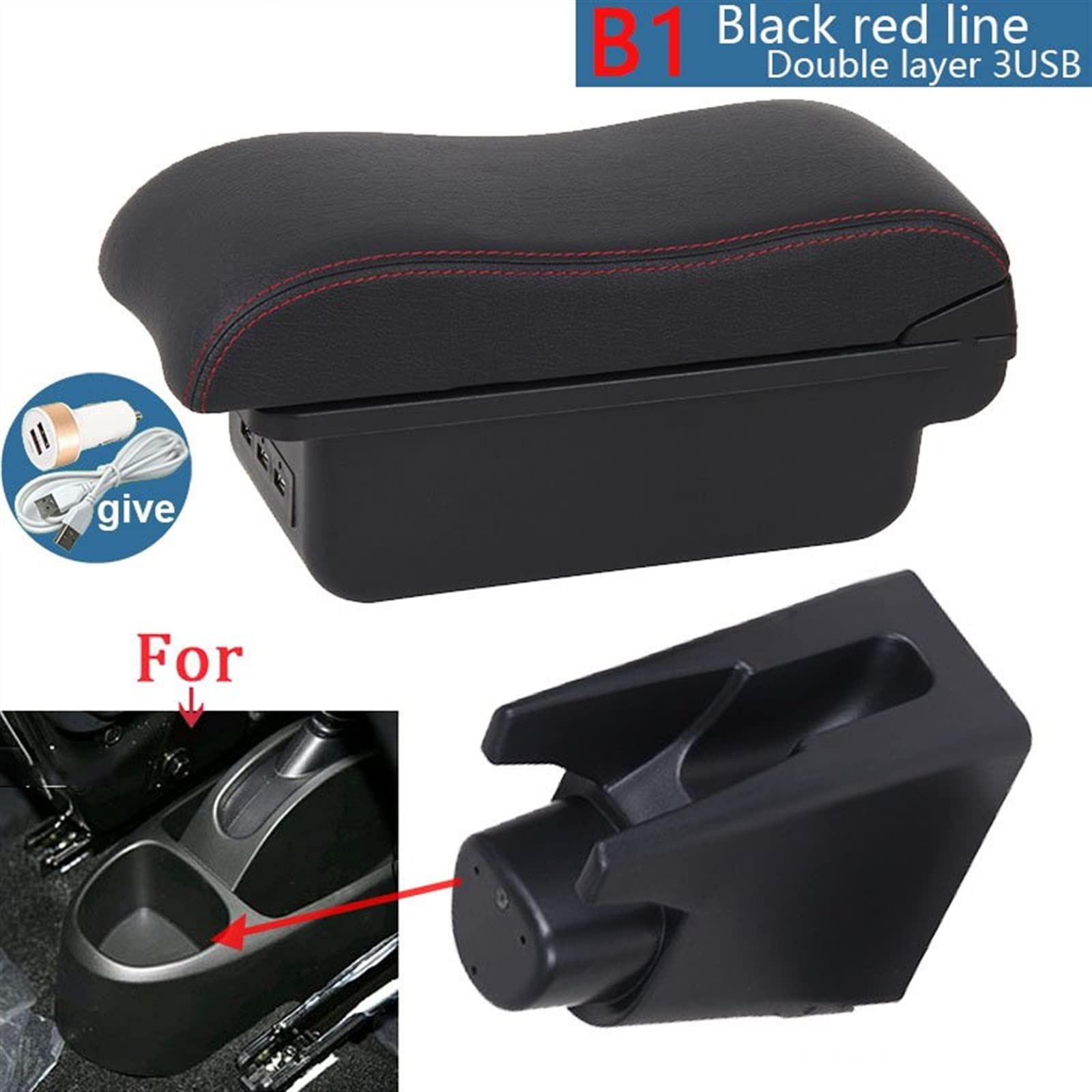 Accoudoir Central Pour Peugeot 107 2011-2019 - Avec Rangement - Noir Et Blanc - Installation Facile