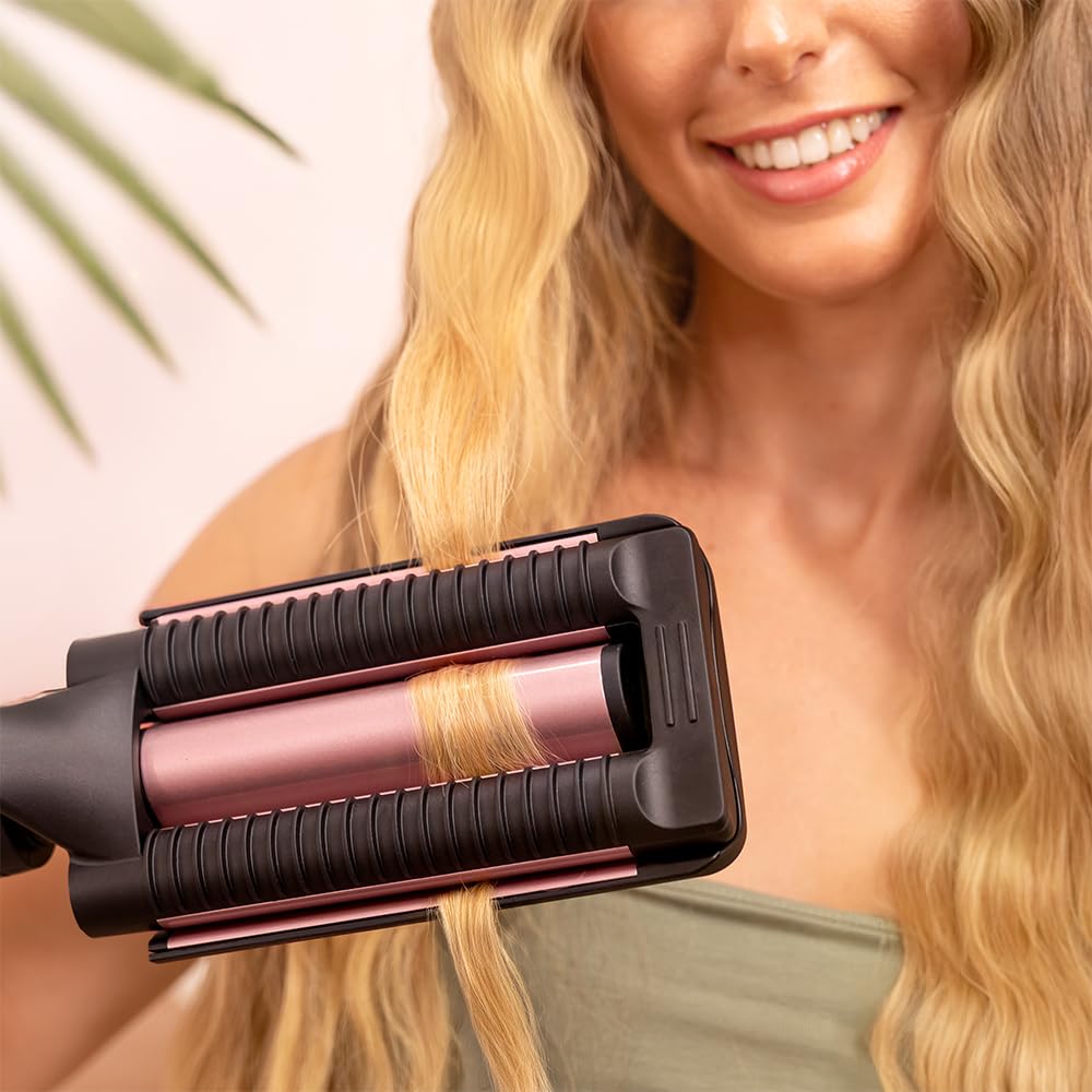 Cecotec Piastra per Capelli a Onde RitualCare 1000 Summer Waves. 90W, 3 Cilindri da 25mm con Rivestimento in Ceramica, 3 Temperature Regolabili, 3 Impostazioni di Temperatura, Cavo 360º