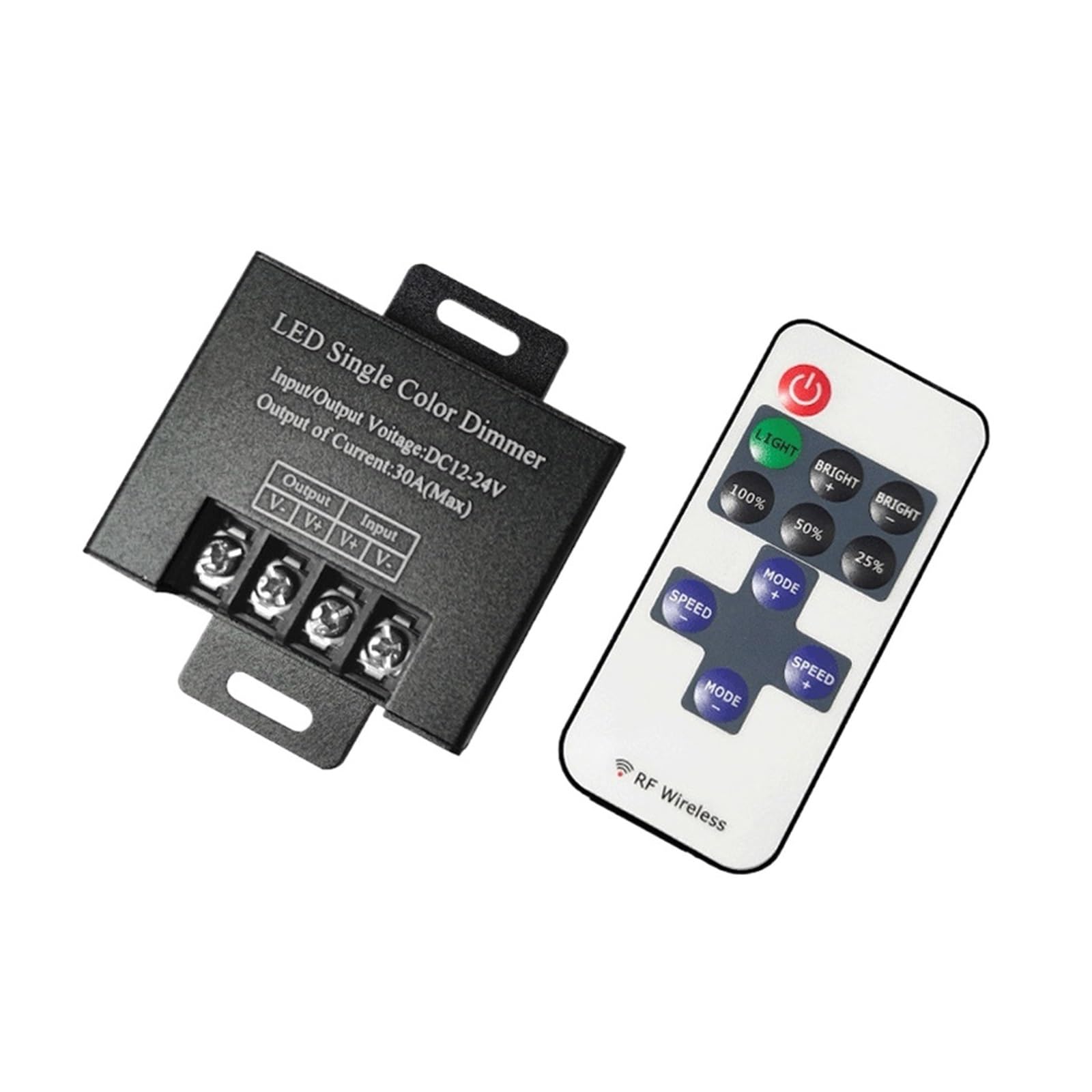 Kontroler ściemniania LED DC12V-24V 30A, bezprzewodowy pilot RF 11 klawiszy do monochromatycznej taśmy świetlnej 5050 3528 (Bianco)