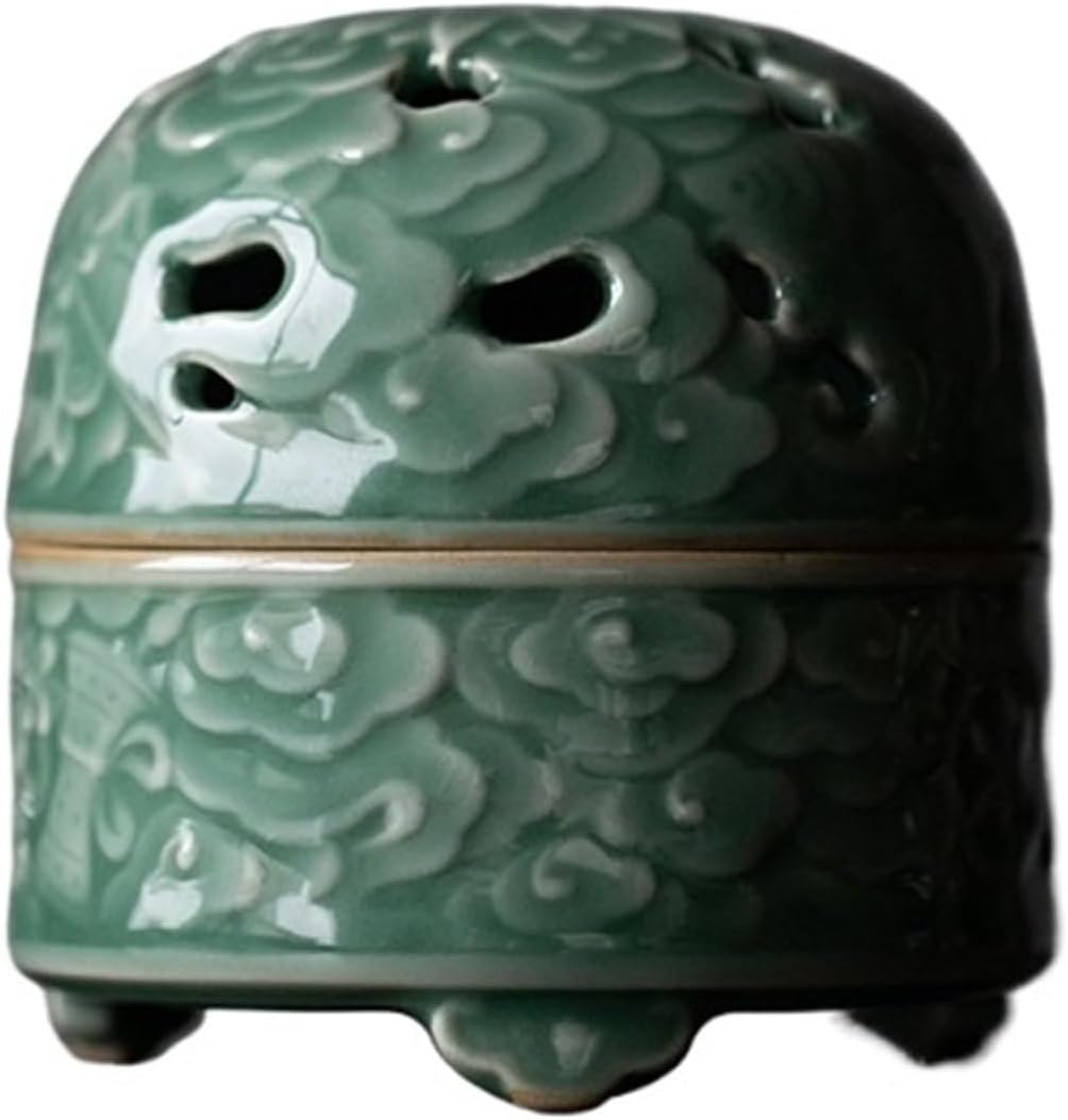 Antique Style Garlic Keeper Retro Hollowed Out Lid Home Kitchen Seasoning Garlic Holder Decoration Ornament Multifunctional Garlic Storage(Cyan)