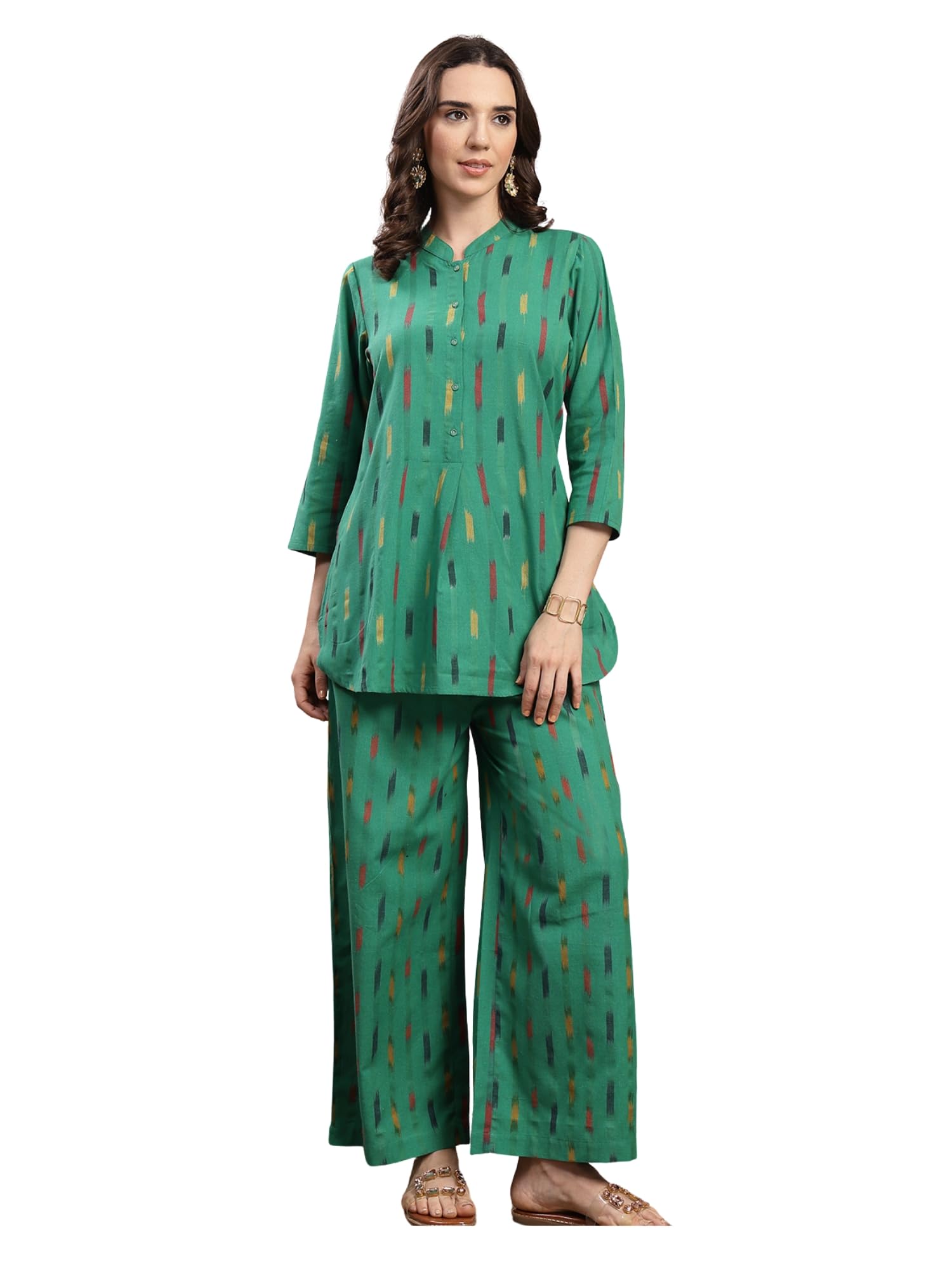 zelena Ikat Cotton Maternity Kurta Set for Women | Nursing & Feeding Friendly Kurta with Front Button Access & Pants | Breathable Pregnancy & Postpartum Co Ord Set with Pockets-picture-26