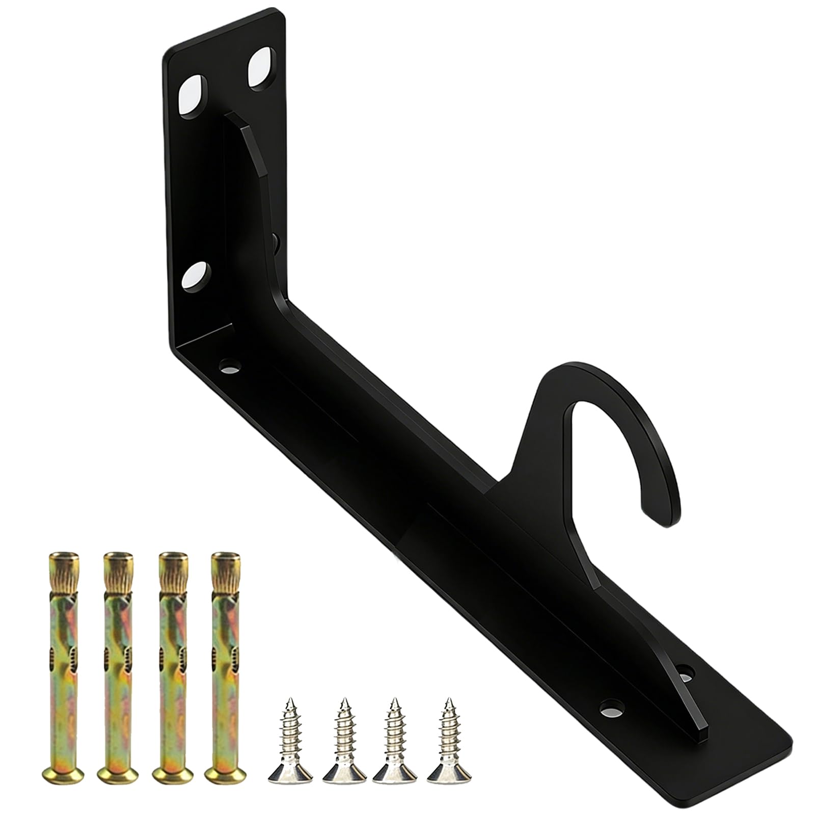 Senshuomy 2 Pack 28cm Heavy Duty Shelves Brackets with Hook - 40kg Load Capacity, Solid Cold Rolled Steel, Floating Shelf Support Bracket with Mounting Hardware (Black)