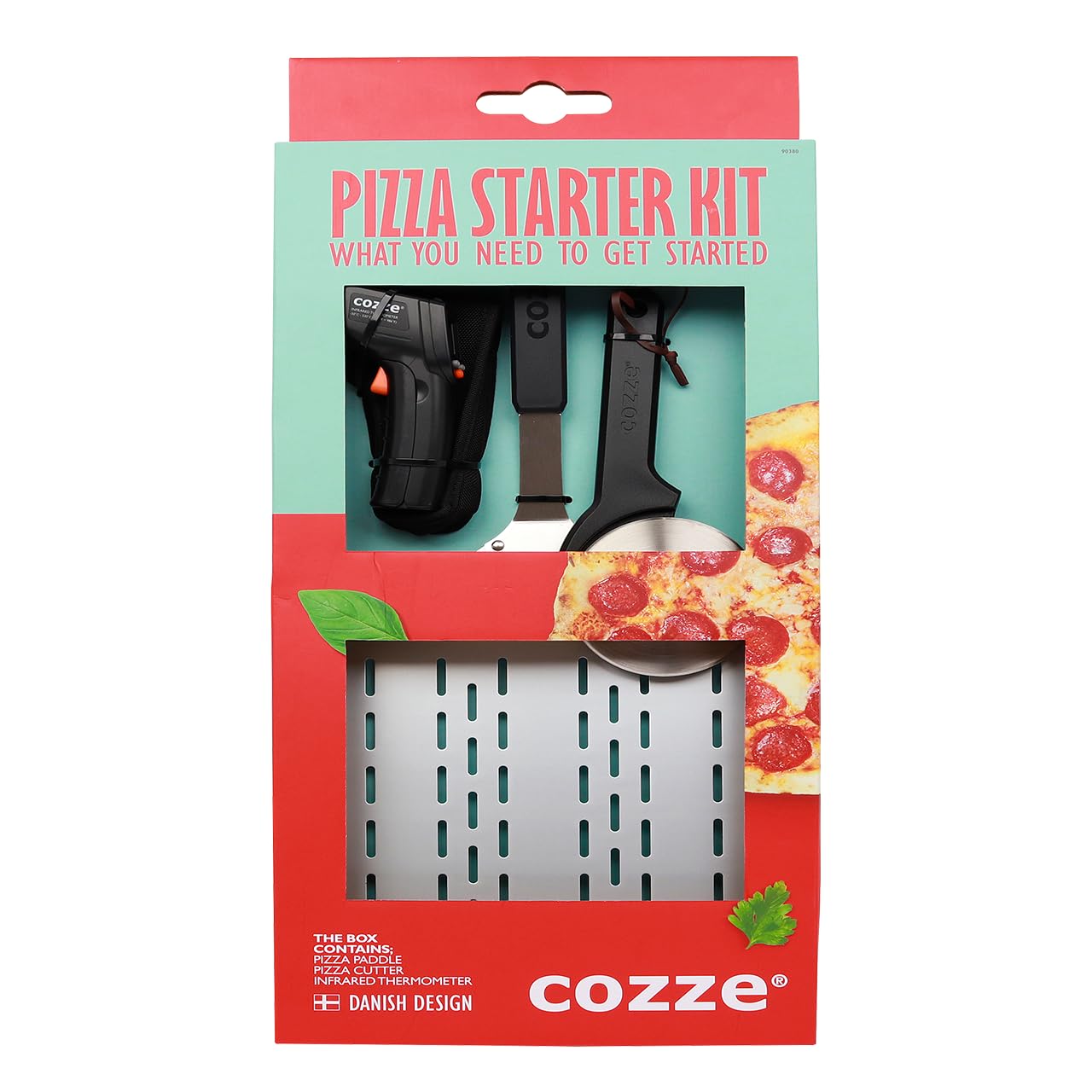 cozze Pizza Peel, Thermometer and Pizza Cutter Gift Set 3 Piece Set for Pizza Lovers