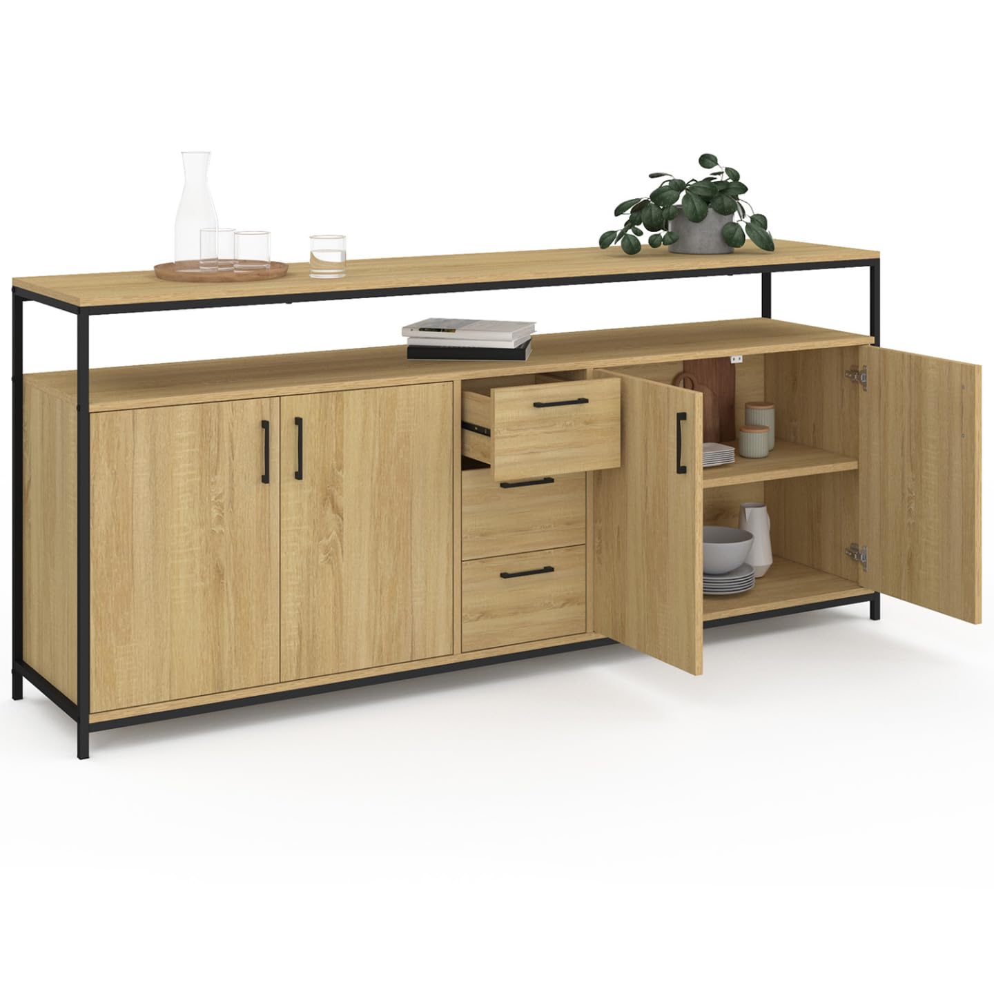 IDMarket Detroit XXL - Aparador (180 cm, 4 puertas y cajones, diseño industrial