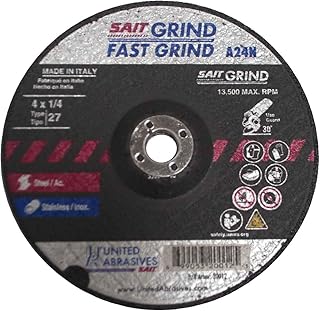 United Abrasives SAIT 20012 4x1/4x3/8 A24N Fast Grinding Metal/Stainless No Hub Type 27 Grinding Wheel, 25 pack