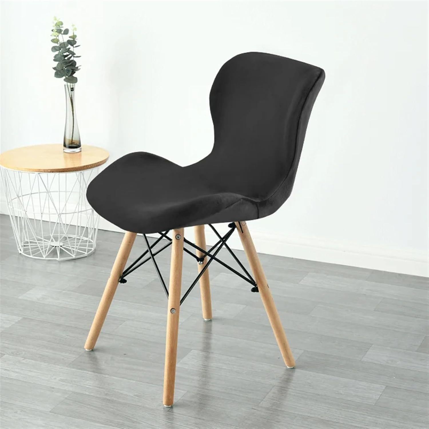 Velvet Bar Stool Cover Curved Swivel Set of 2/4 Bar Stool Chair Cover Slipcover with Backrest Stretch Bar Chair Protector for Short Back Dinning Room Bar Chair(Black,4pcs)