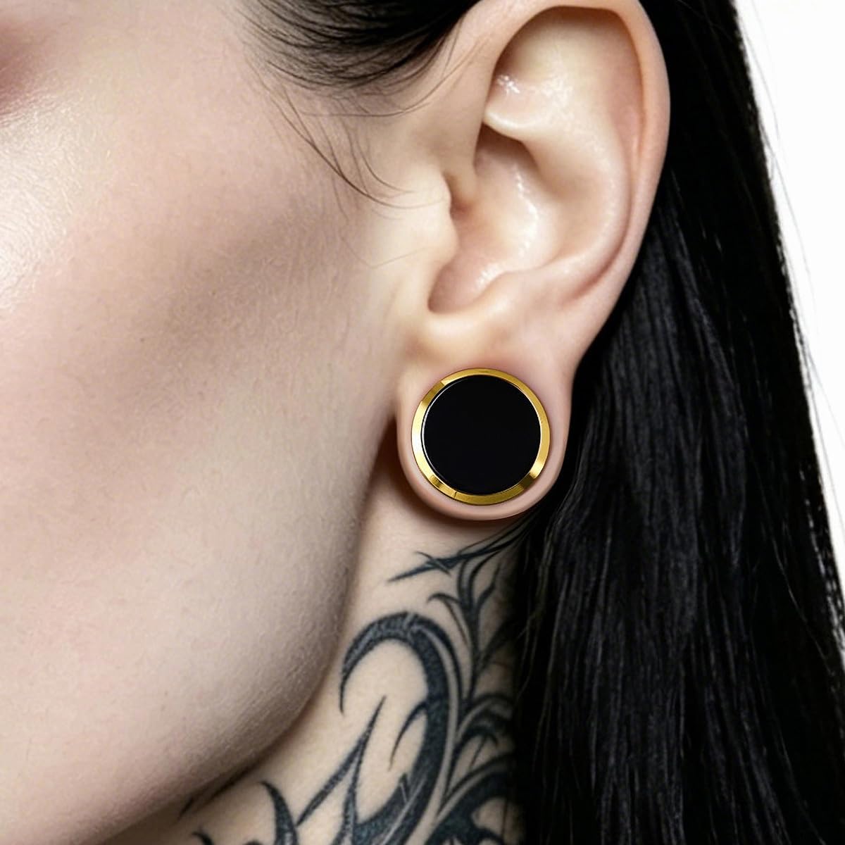 COOEAR Stainless Steel Gauges Ear Plugs Gold Rim Black Surface Elegant Minimal Unisex Punk Daily Wear Piercing Jewelry Size 0g(8mm) to 1"(25mm).