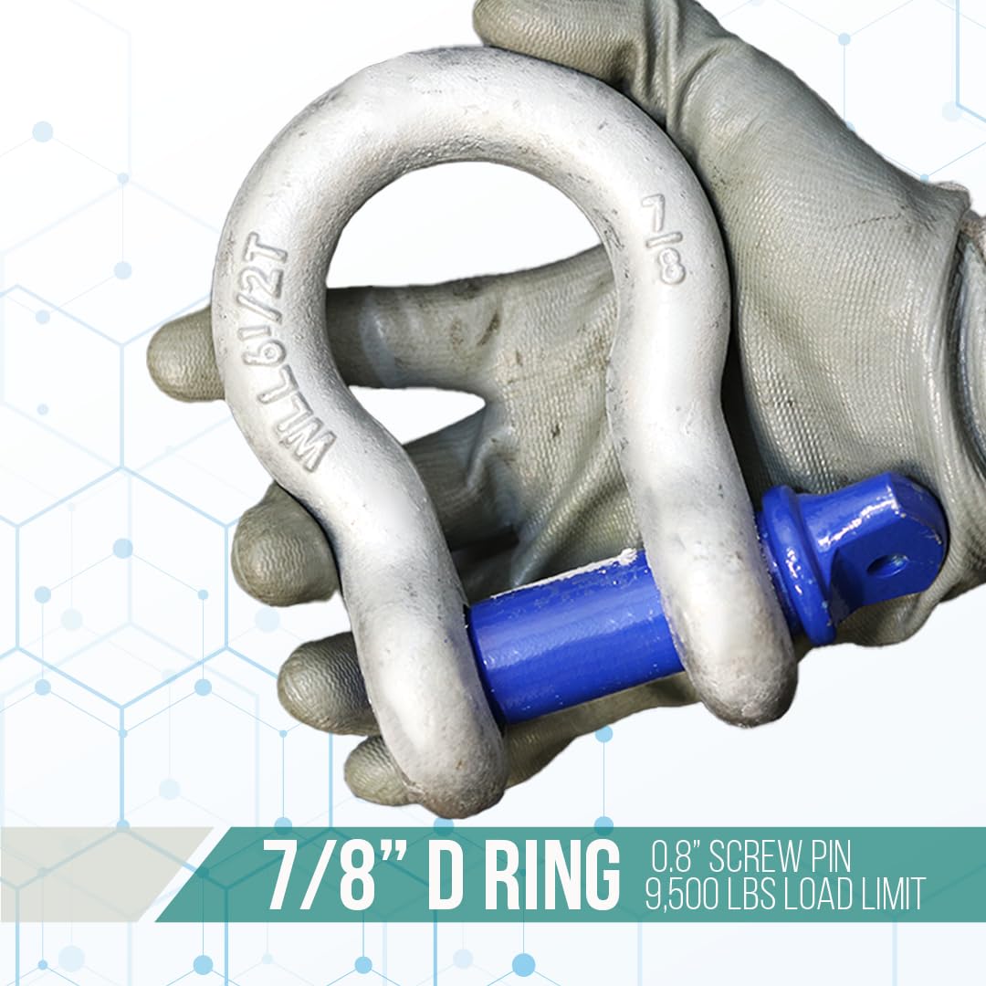 Boxer Forged Anchor Shackles 7/8" 4-Pack - 6.5 Ton Capacity Galvanized Steel Screw Pin Shackles