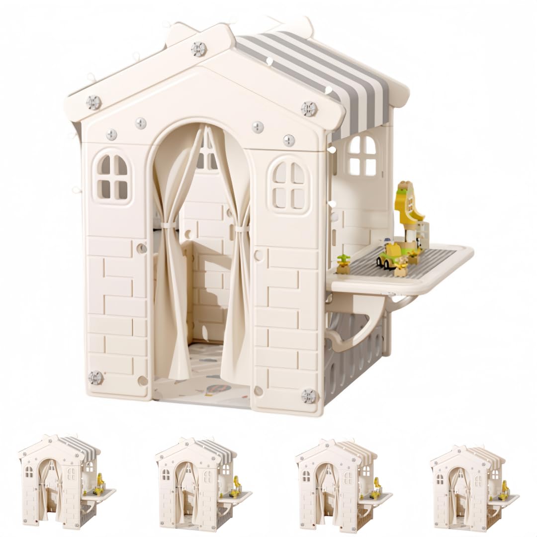 Kids Tent Playhouse, For Indoor Use, Secret Base Style Design, Educational Toy with Building Blocks, Soft and Safe Material, Supports 12 Months and Up, Large Space Play (Gray (with Building