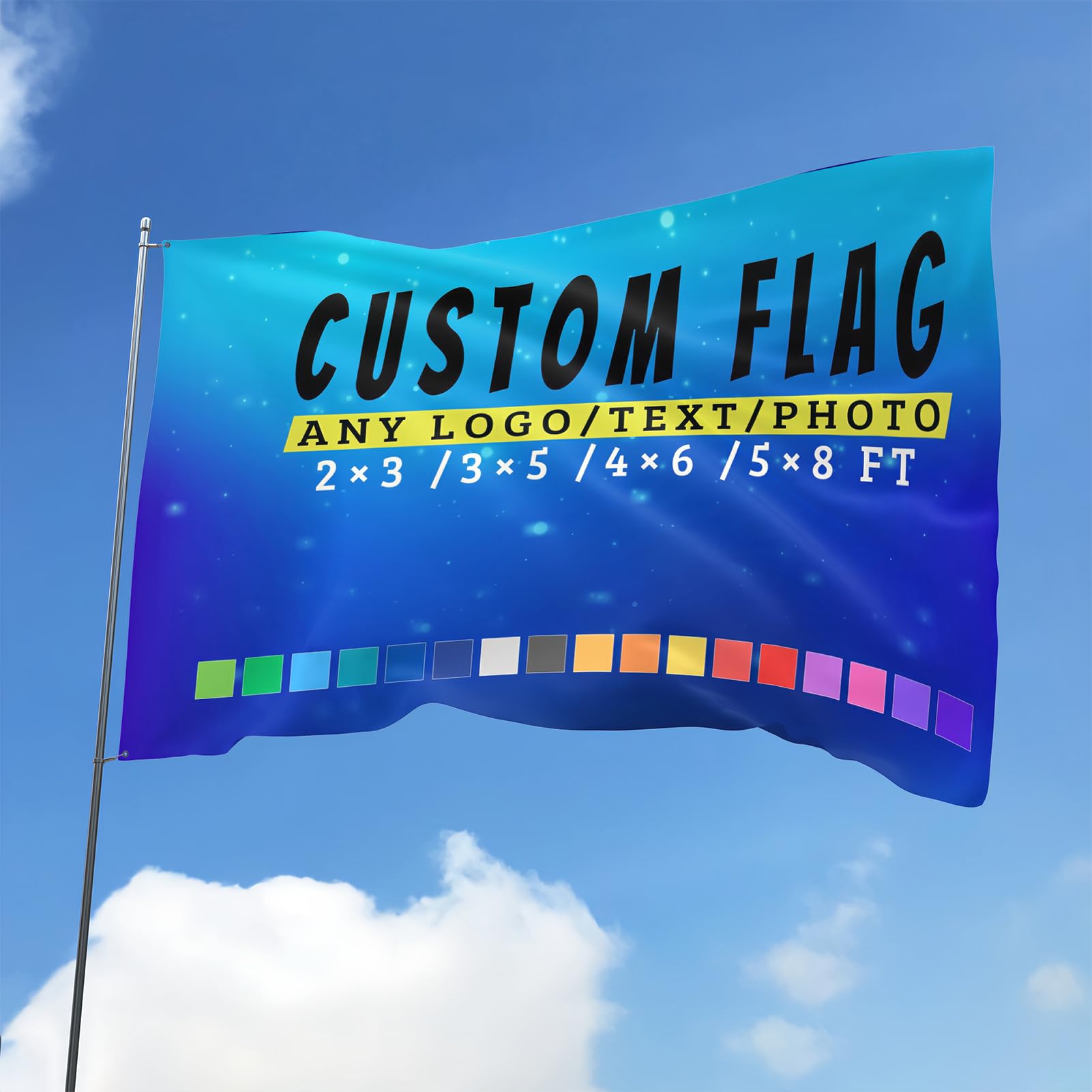 Bbflyper Personalised Flag with Photo, Personalized Flag Flag Front or Back Print with Photo/Text/Logo 90 x 150 cm with 2 or 4 Eyelets - Decoration for Outdoor Gardens