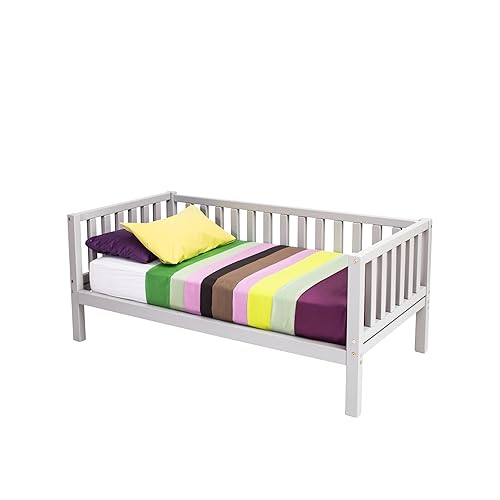 Montessori toddler bed on legs, Raised kids bed frame with